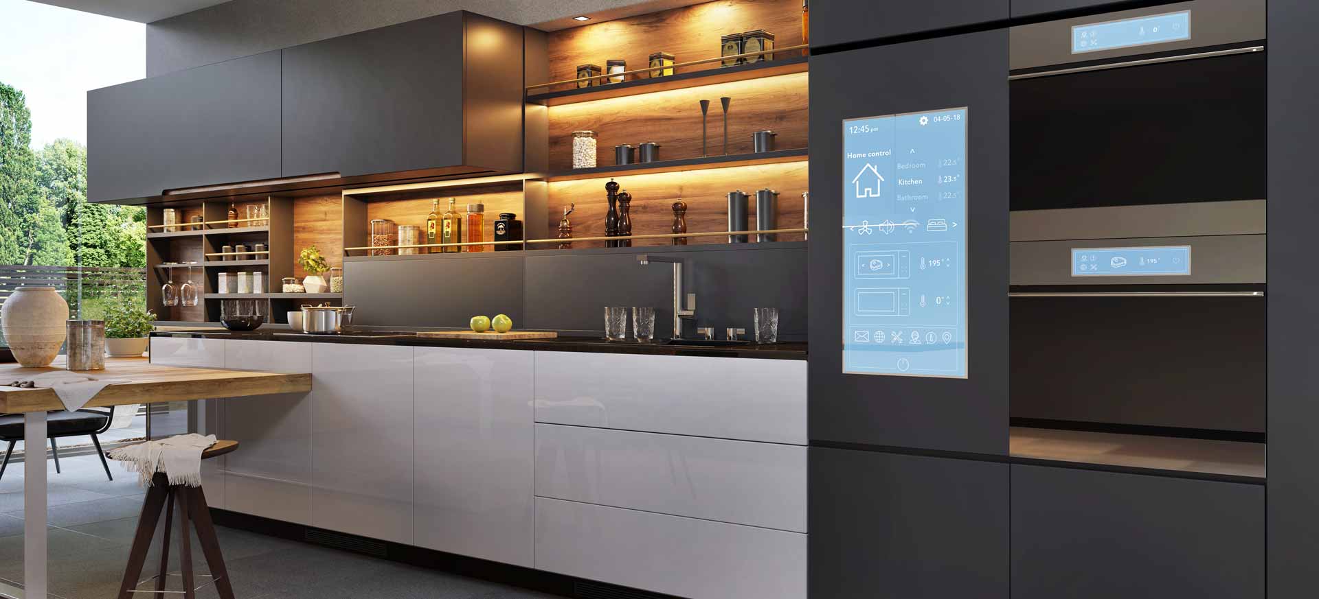 Futuristic kitchen equipped with smart appliances