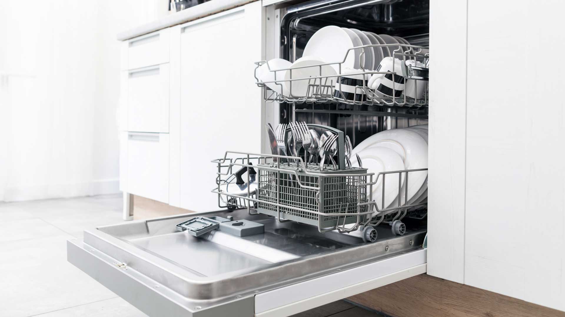 Dishwasher full of clean dishes
